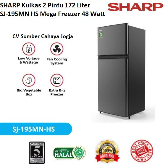 SHARP Kulkas 2 Pintu 172L Low Watt 48W SJ-195MN HS Kirei SJ195MN 195MN