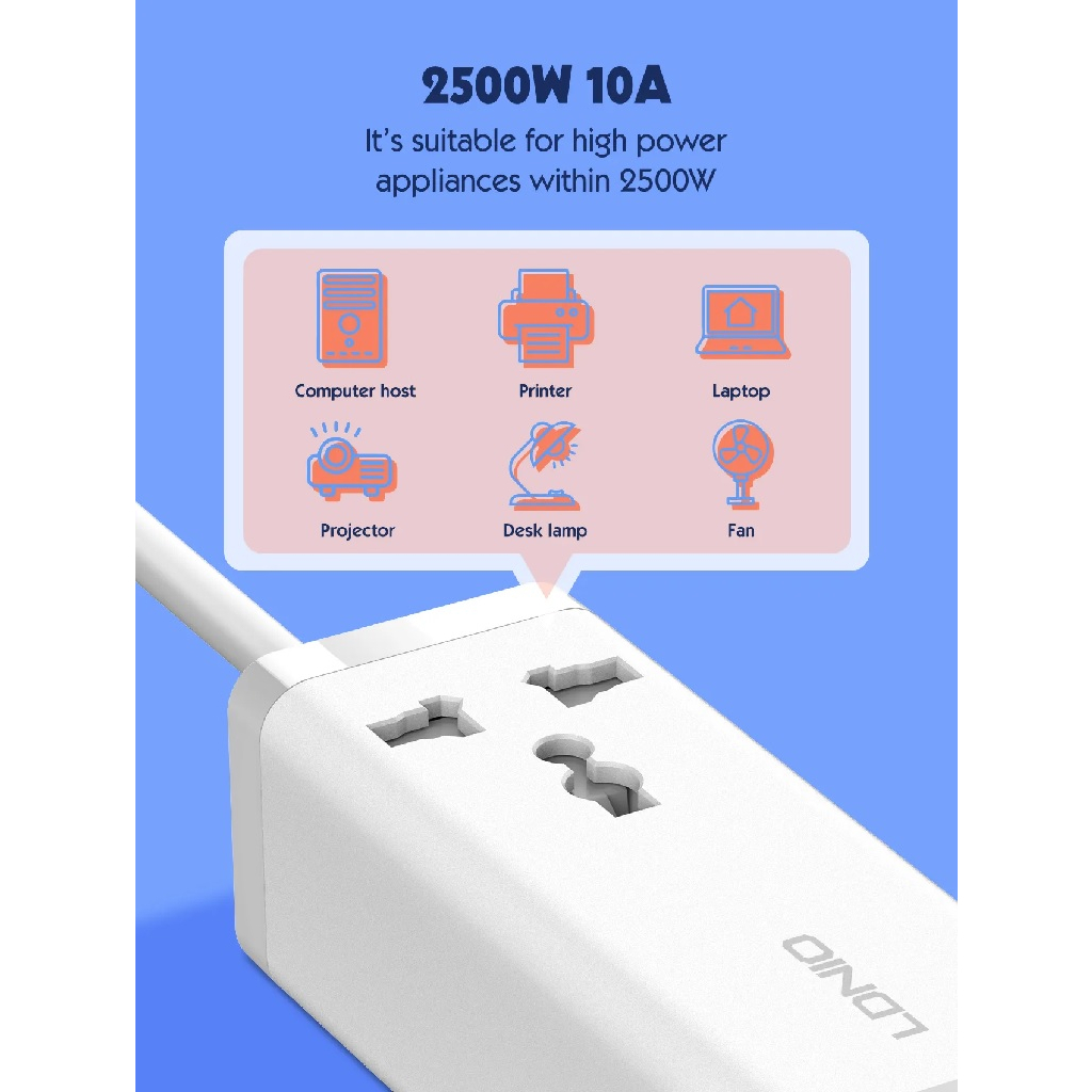 LDNIO SC1418 - Desktop Power Strip 65W MAX - 1 EU Socket and 4 USB - Colokan Ekstension 2 Meter - USB 4 Port dan 1 Socket Listrik