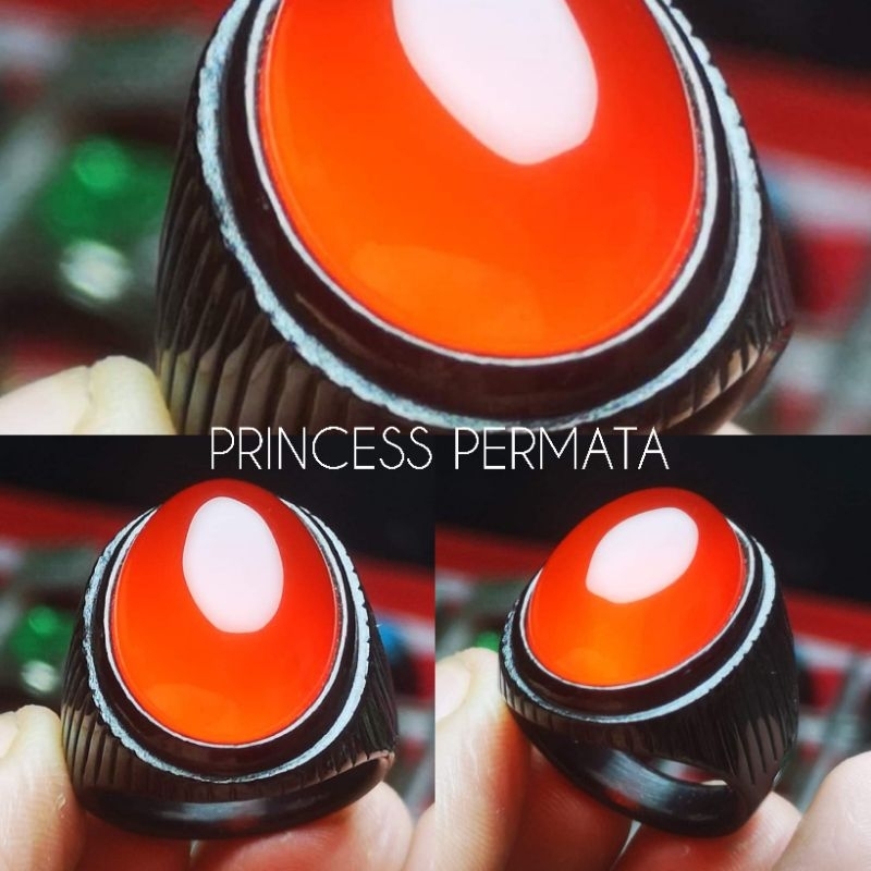 Cincin Batu Akik Orange Raflesia Titanium