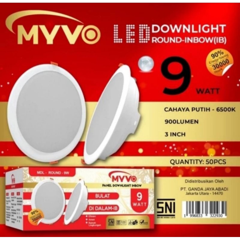 Downlight Led Inbow 9 Watt Cahaya Putih Myvo