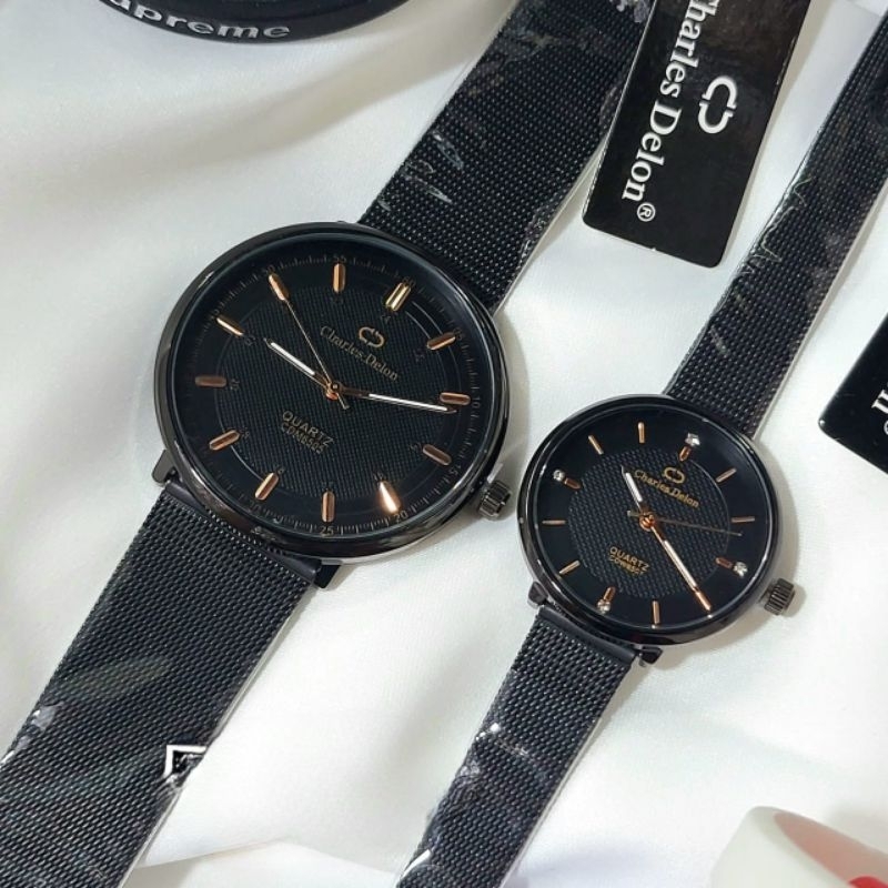 Jam Tangan Cauple Charles Delon Original Strap Rantai Pasir Tahan Air