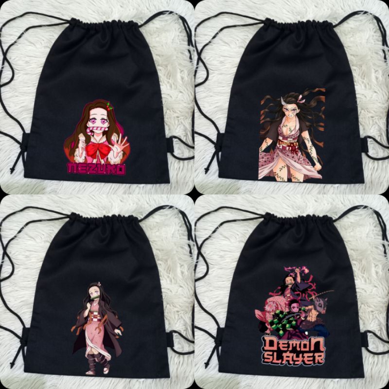 Tas Serut Kanvas Premium Nezuko Demon Slayer Series / String Bag Anime Demon slayer nezuko Kanvas Pr