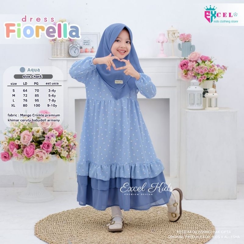 FIORELLA DRESS free jilbab ORI EXCEL KIDS | Dress+Jilbab Anak