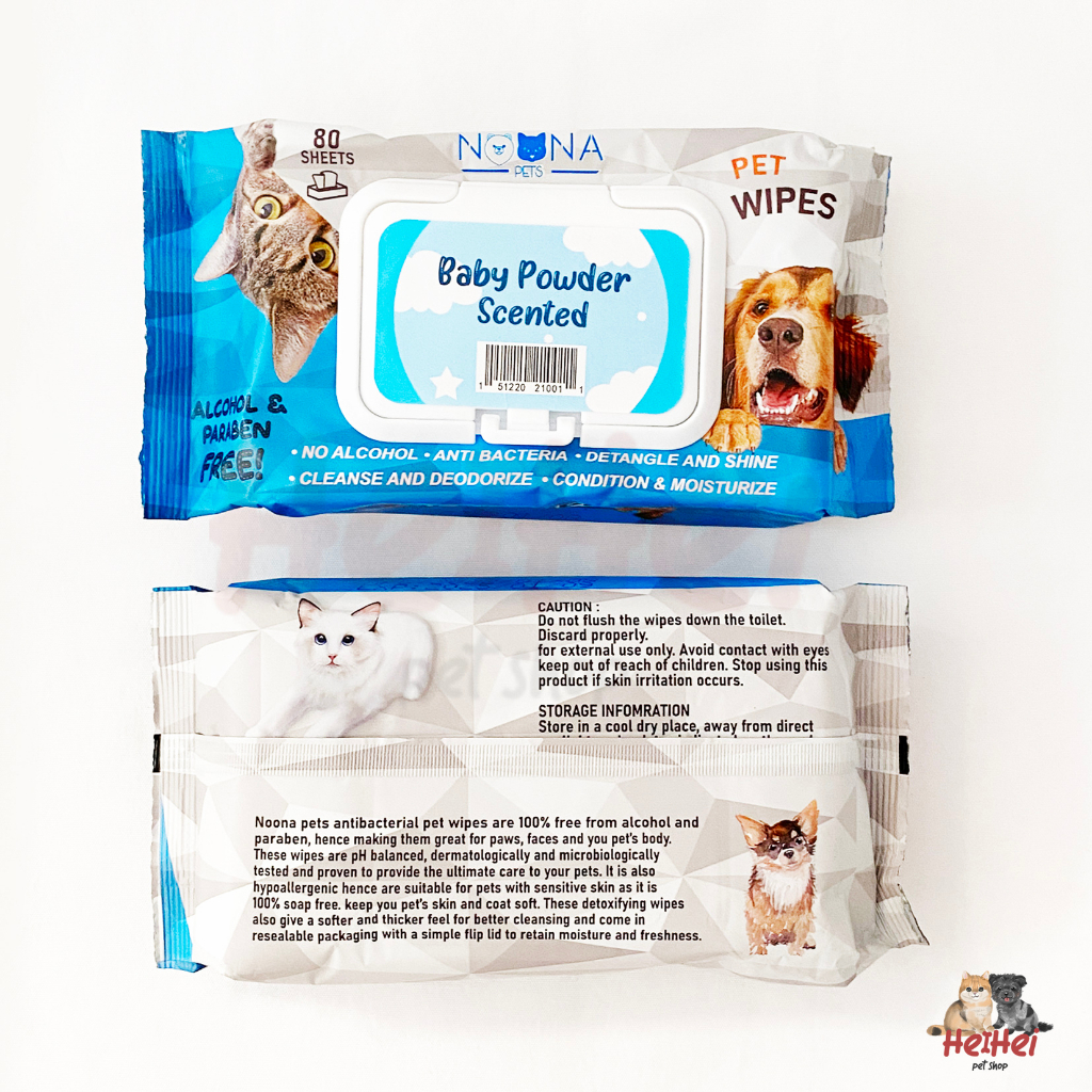 Noona Pets Wipes 80 pcs - Cleaning Wipes/Tissue Basah Anjing Kucing Scented Baby Powder