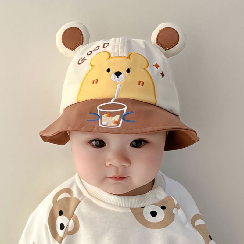 Topi bayi Bucket hat baby Good Boba Bear beruang lucu