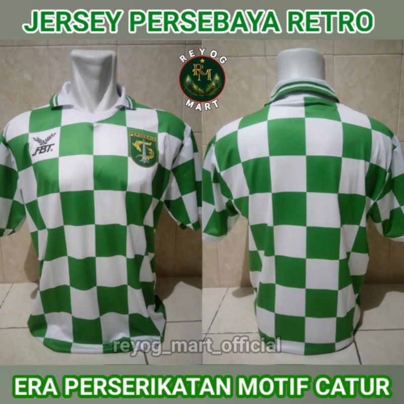 JERSEY PERSEBAYA CATUR 1998 KOTAK HIJAU PUTIH FBT ERA PERSERIKATAN RETRO PRINTING LOKAL