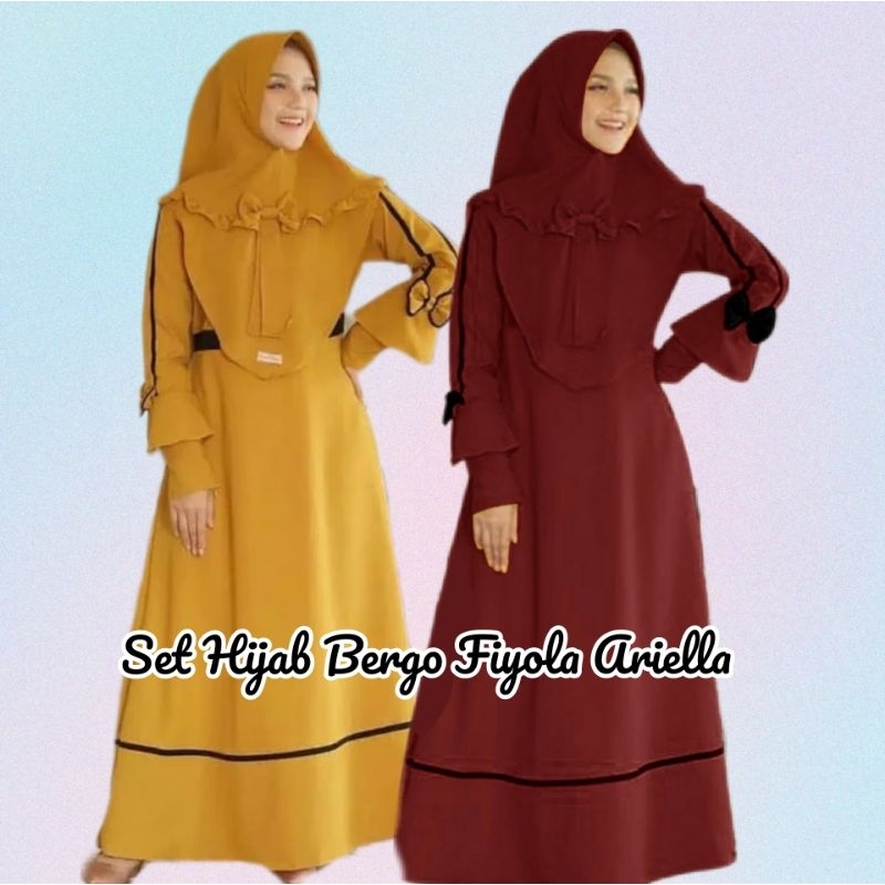 PROMO SALE Set Hijab Bergo Fiyola Ariella Merah Maroon Kuning Mustard Gamis Busui