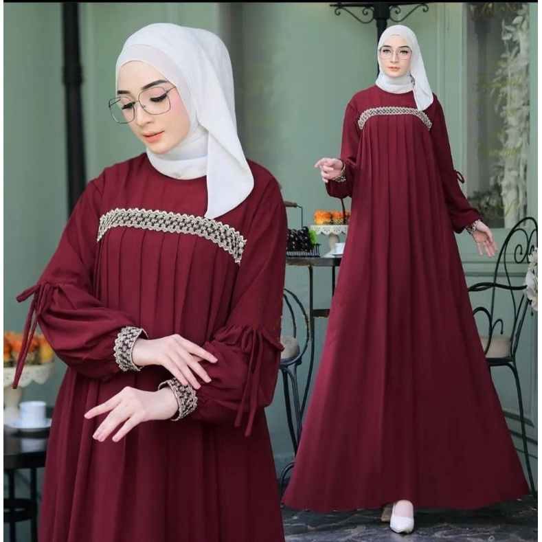 Medina Dress Gamis Renda Crinkle Airflow Premium / Gamis Busui Kringkel