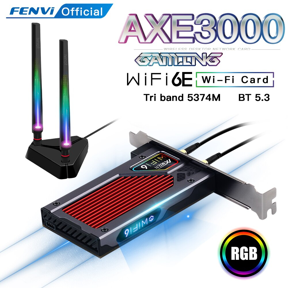 Fenvi FV-AXE3000 Intel WiFi 6E AX210 Tri-band 2.4G/5G/6Ghz 5374Mbps Bluetooth 5.3 PCIe RGB