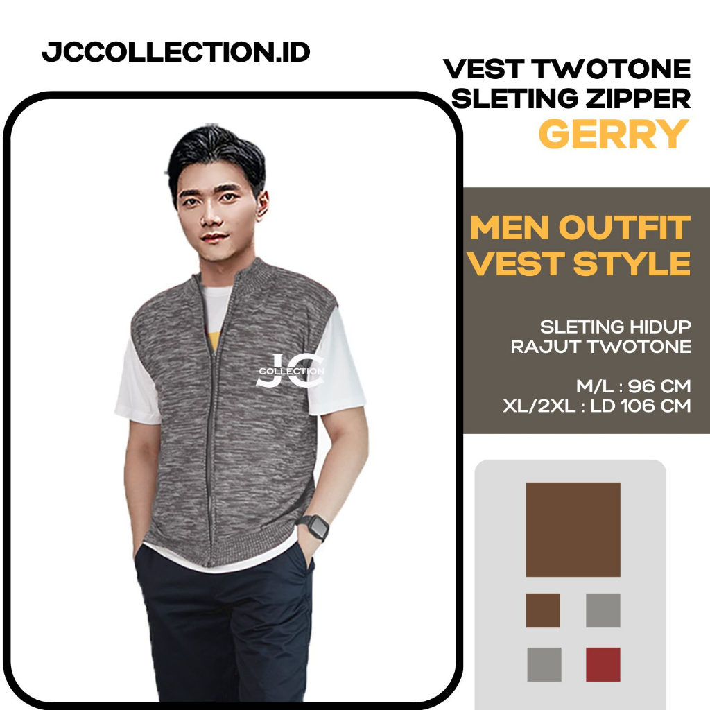 Rompi Vest Rajut seleting baju kerja Pria Knit Vest Zipper Gerry JCCollections