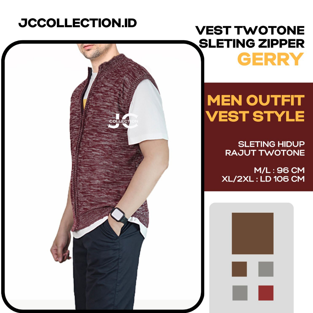 Rompi Vest Rajut seleting baju kerja Pria Knit Vest Zipper Gerry JCCollections