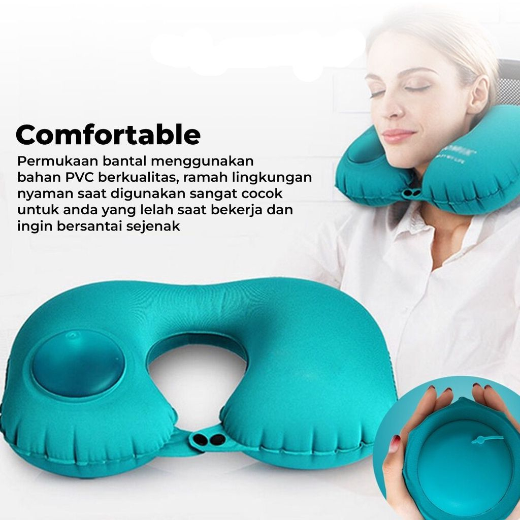 TaffSPORT - Bantal Angin Leher Model Pompa - Bantal Tiup Portable untuk Travel - Inflatable Neck Pillow for Traveling Camping Office