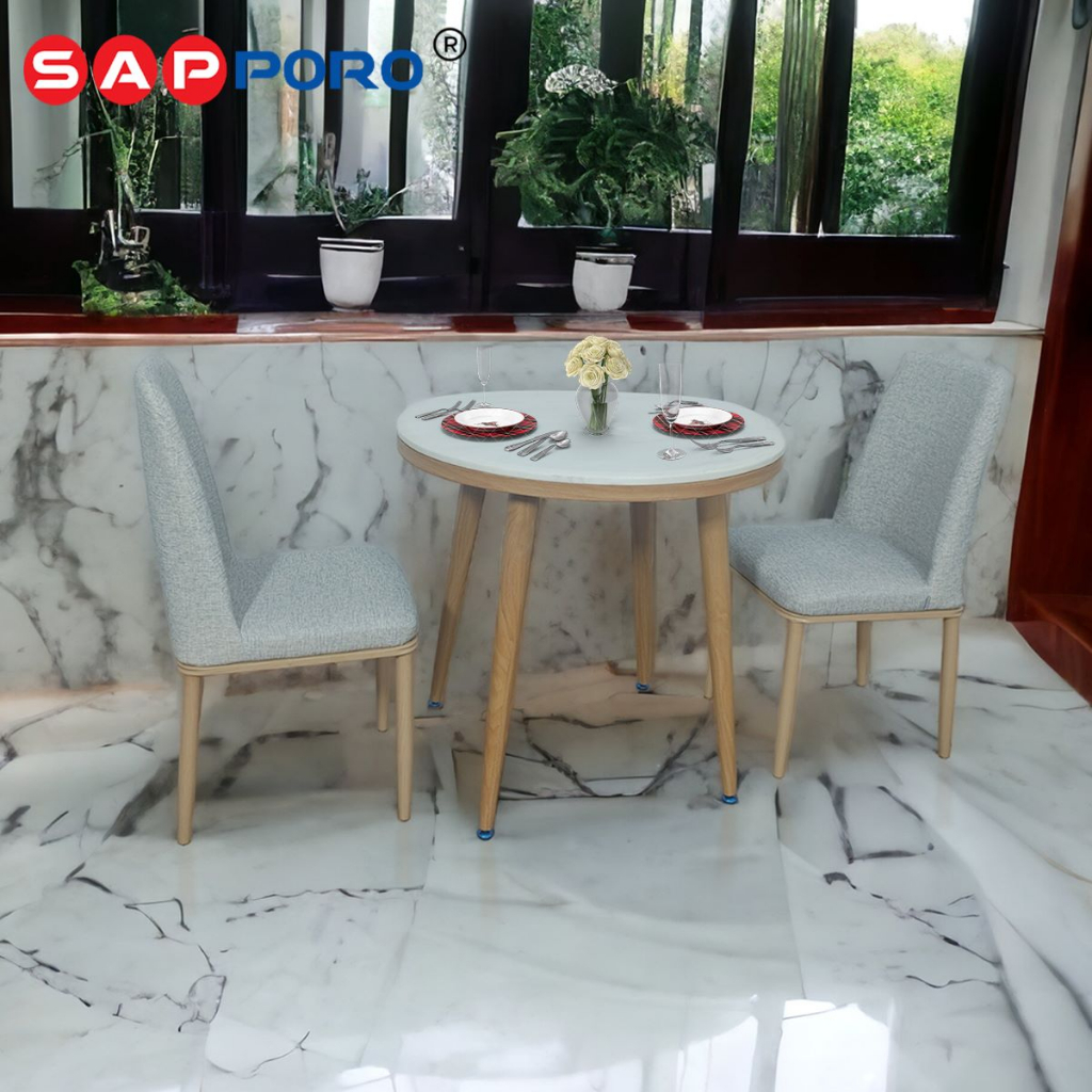 [ LUAR JABODETABEK ] SAPPORO CARSOLI - Meja Makan Set Marmer Bulat | Dining Set Marmer