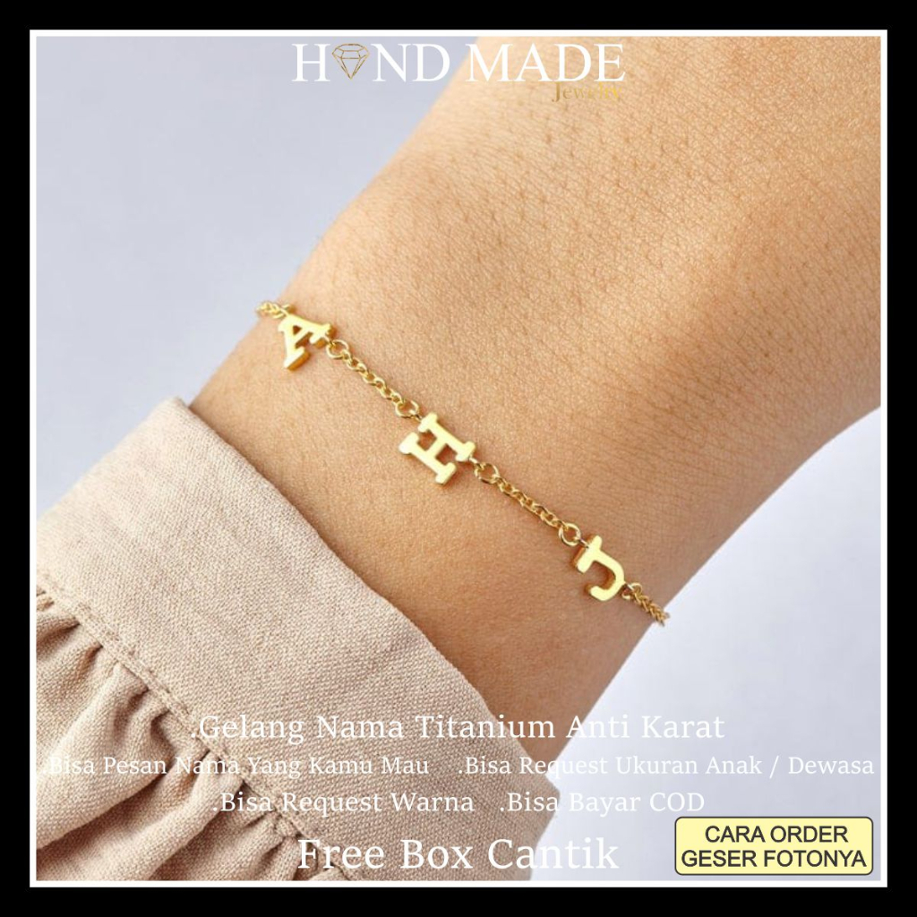 gelang nama titanium anti karat anak dewasa gelang titanium emas gelang titanium anti karat bracelet aksesoris fashion