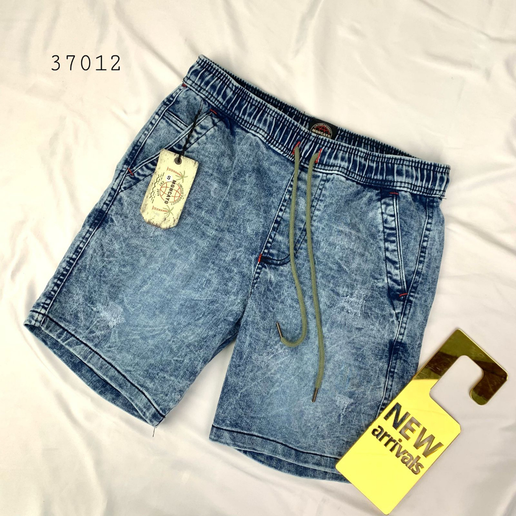 37012 CELANA PENDEK JEANS BASIC PRIA PREMIUM CELANA 3/4 PINGGANG KARET JEANS MONCAYO SIZE S-XL PRIA 