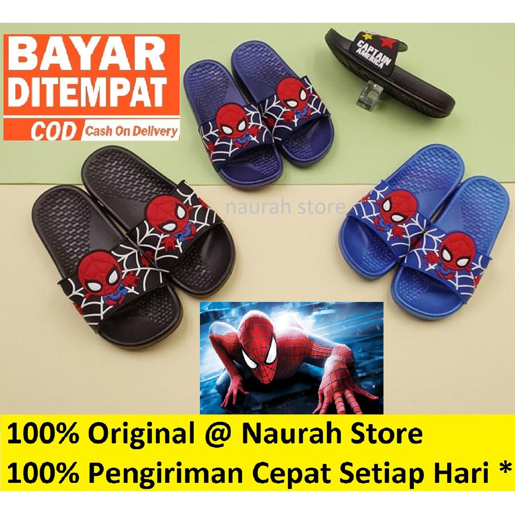 Sandal Slop Mickey Dan Spiderman Full Rubber Karet import Lentur Empuk