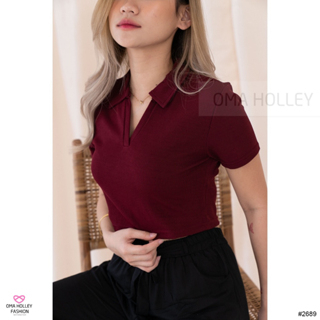 (COD) OH Fashion Mita Polo Shirt Crop Top Hitam S #2689 (Part 2)