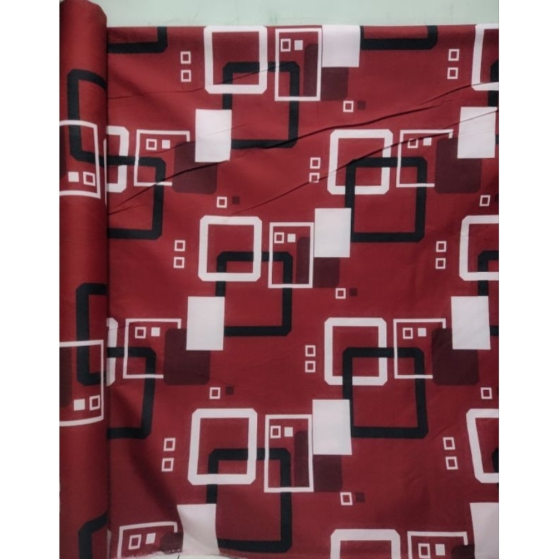 Bahan Kain Sprei Gorden Polymikro Disperse Meteran Lebar 240 cm Motif Kusen Merah
