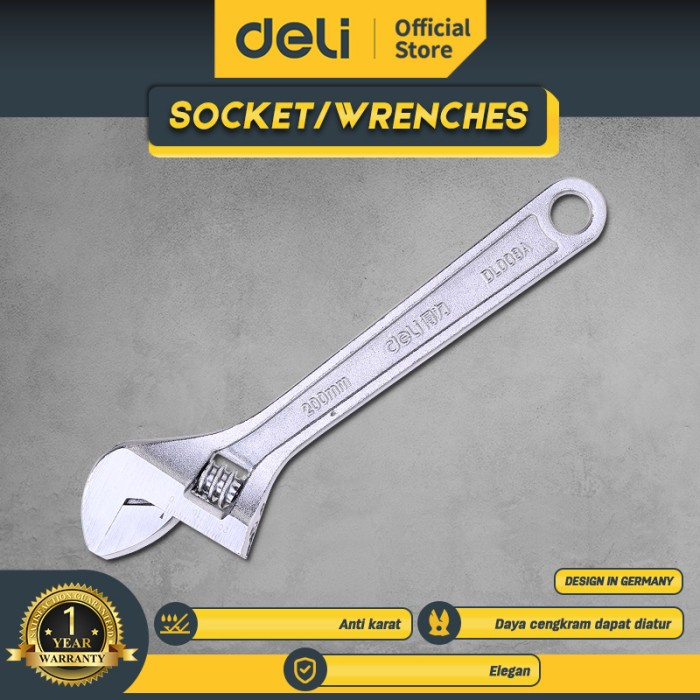 Deli Kunci Inggris 6/8/10/12 inch Carbon Steel DL0XXA /Alat Perkakas