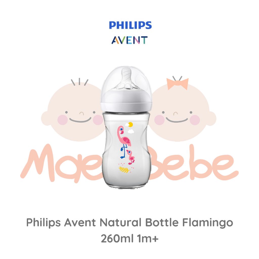 Philips Avent Natural Bottle Single Flamingo 260ml/9Oz Botol Bayi 1m+