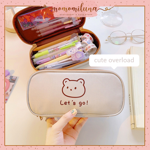 

Kotak pensil beige jumbo tempat pensil kanvas beruang lucu cute kawaii muat banyak