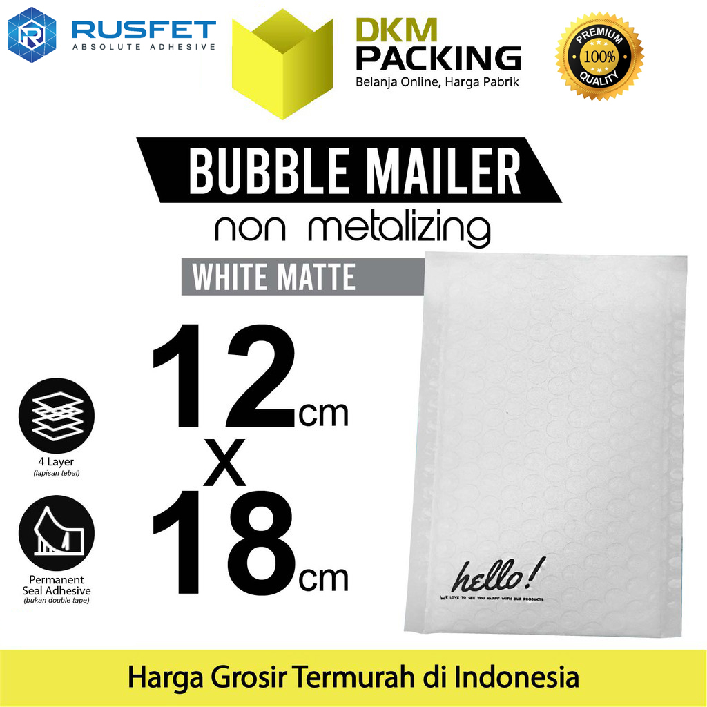 

AMPLOP BUBBLE WRAP WHITE 12x18cm RUSFET PUTIH ENVELOPE BUBBLE BAG MAILER PREMIUM TERMURAH / SATUAN