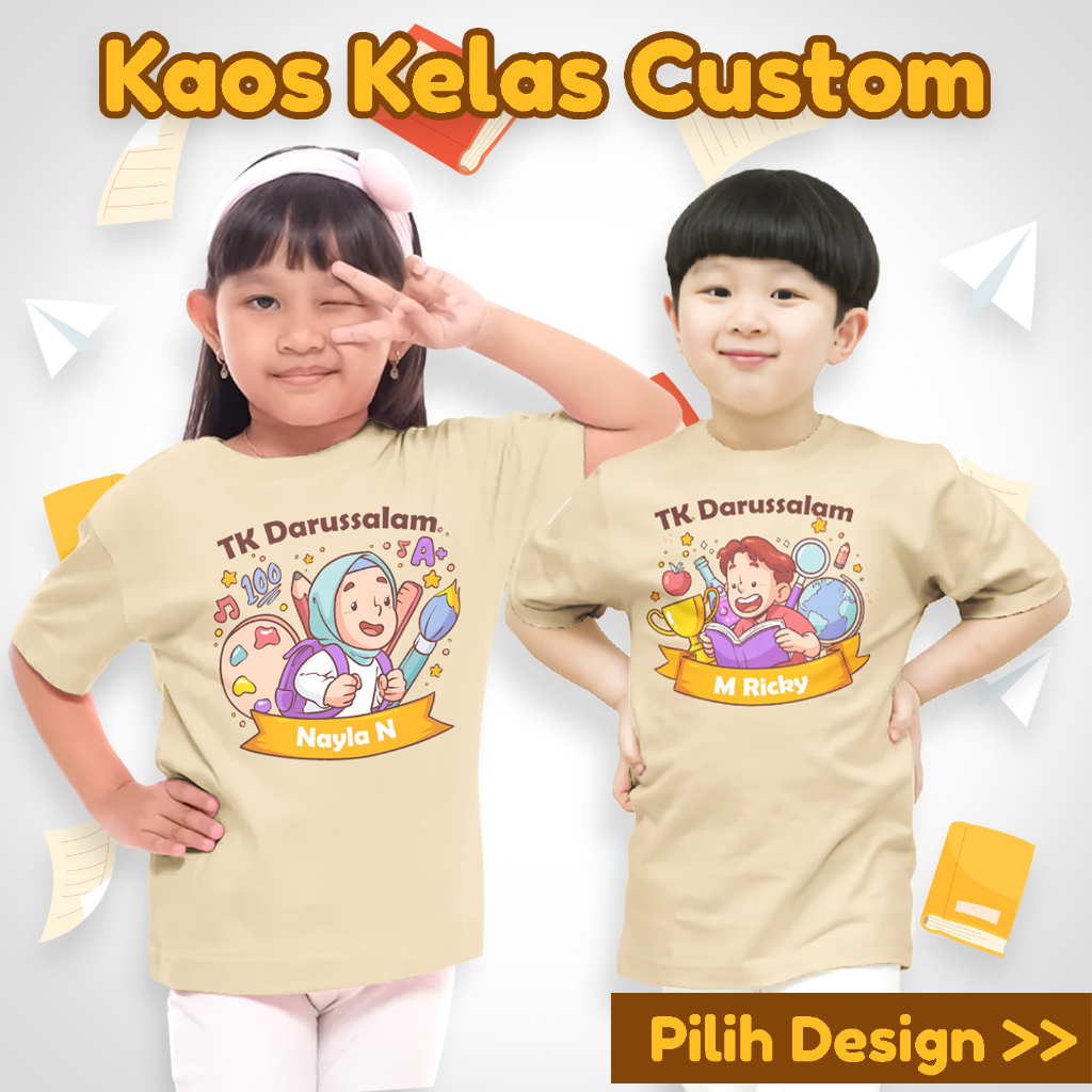 Kaos Custom Karakter Sekolah TK SD Murid Guru Lengan panjang/Pendek Anak Dewasa Unisex