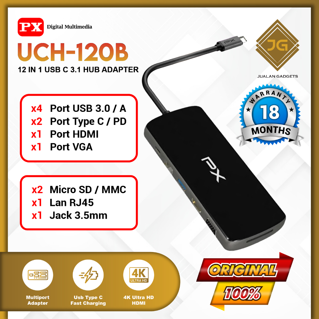 PX UCH120B Type C 3.1 Hub Converter to HDMI USB 3.0 12IN1