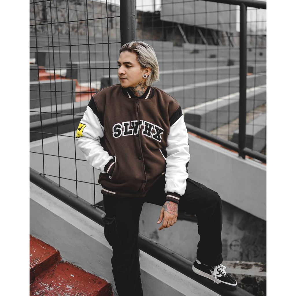 Varsity Baseball Jacket Pria Wanita SLVHX Terbaru Full Bordier Tebal