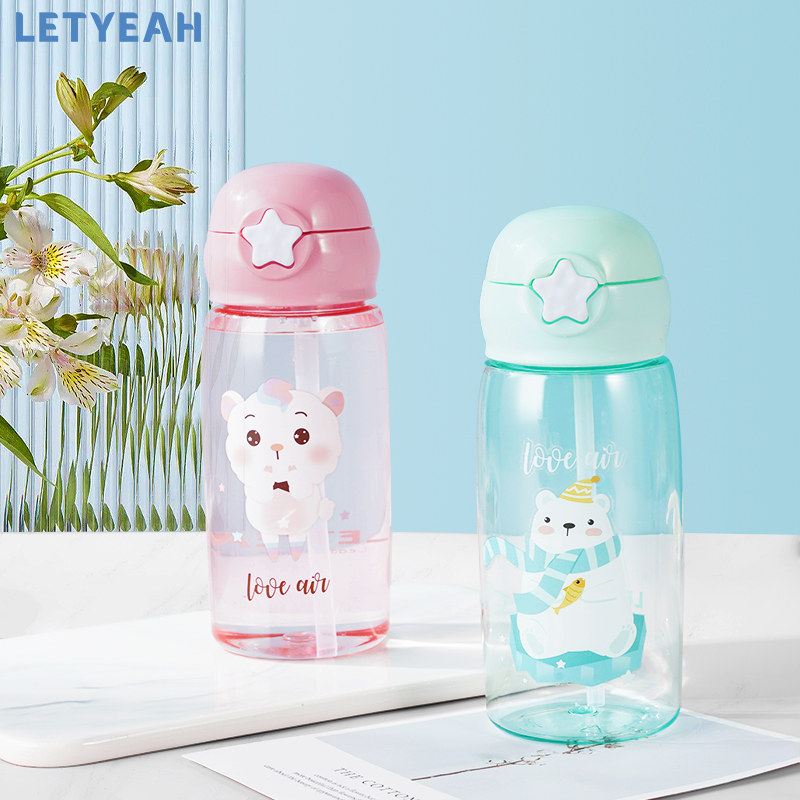 letyeah Botol minum anak dengan sedotan /tempat minum 520ml botol air minum aesthetic /Bpa free