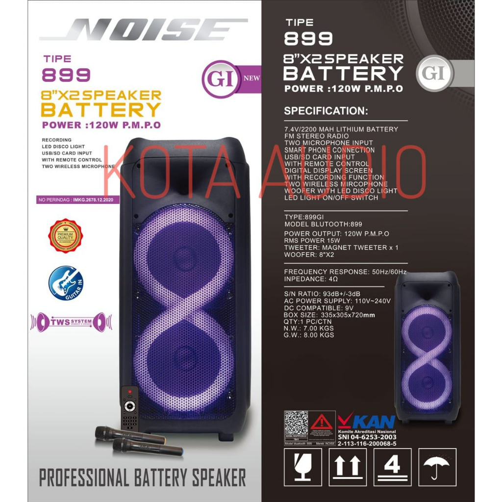 Speaker Portable Noise 899 GI / 899GI New 8inch Double Bluetooth 2Mic Handle