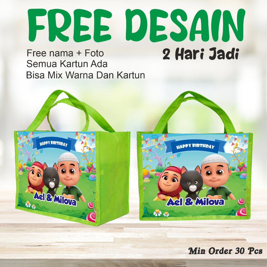 

SOVENIR TAS MUAT KFC/GOODIE BAG ULTAH BERGAMBAR OMAR DAN HANA/TAS ULANG TAHUN ANAK