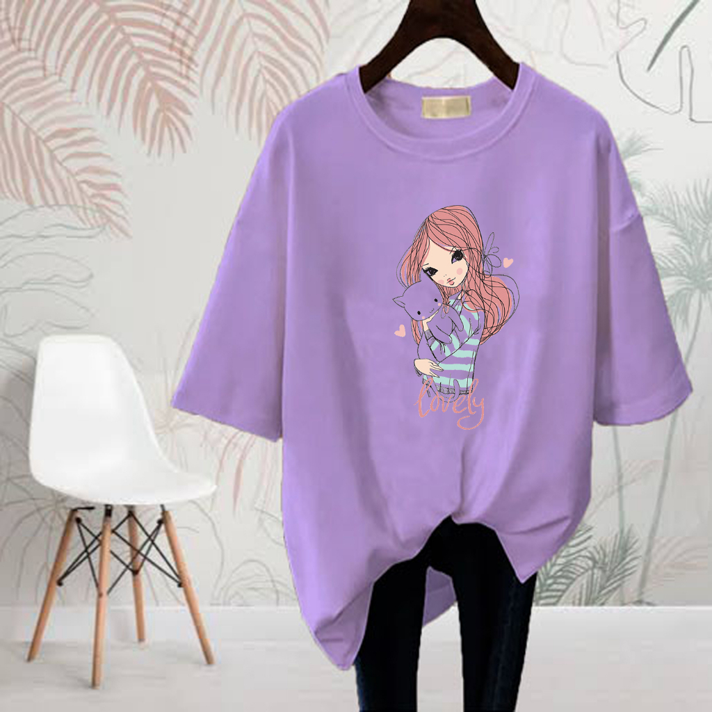 BAJU KAOS LENGAN PENDEK WANITA DEWASA BAHAN ADEM TEBAL D512