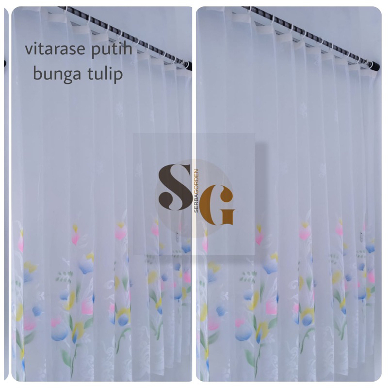 gorden vitrase putih bunga tulip/tirai gorden