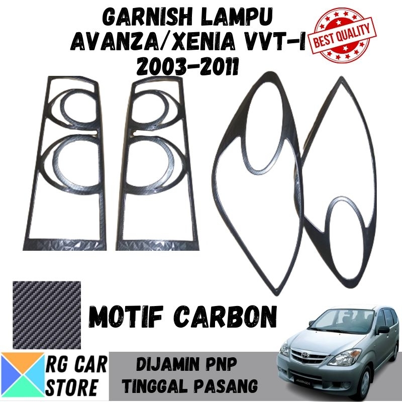 GARNISH LAMPU AVANZA/XENIA 2003-2011 MOTIF CARBON DIJAMIN PNP TINGGAL PASANG BERKUALITAS