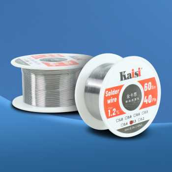 Kaisi Kawat Timah Solder Tin Lead Sn60/Pb40 Diameter Kawat: 0.3 mm 50g Memiliki tingkat kemurnian yang tinggi, sehingga hasil las akan lebih sempurna dan kuat. dengan tingkat residu flux 1.2%