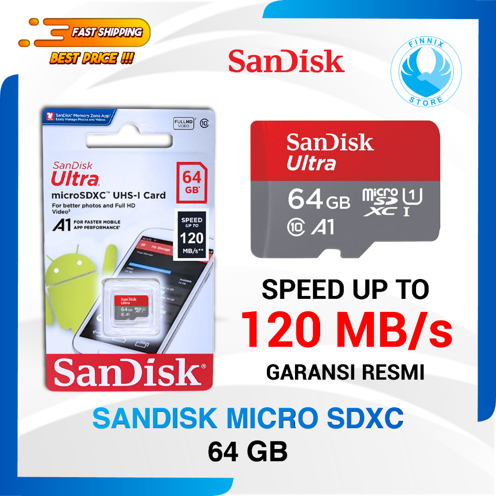 SanDisk 64GB A1 Ultra MicroSDXC Speed Up To 100MBs Class 10 - Memory Micro SD Card