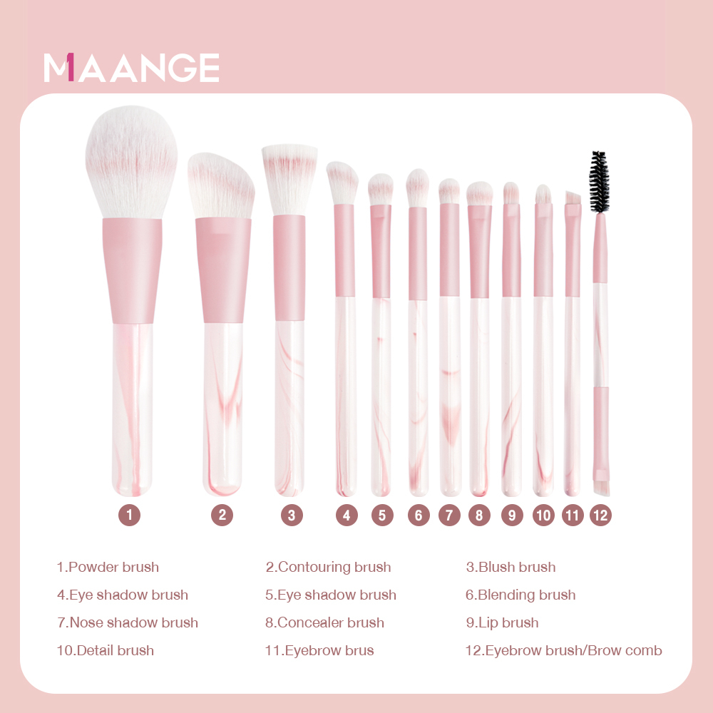 MAANGE Kit Kuas Make Up Premium 12pcs/Set Keanggunan Alami 1408