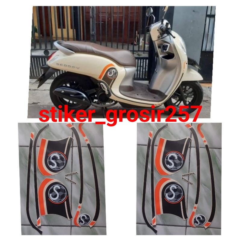 STRIPING STIKER LIS BODY MOTOR HONDA SCOOPY FASHION FI 2020 2021 CREAM