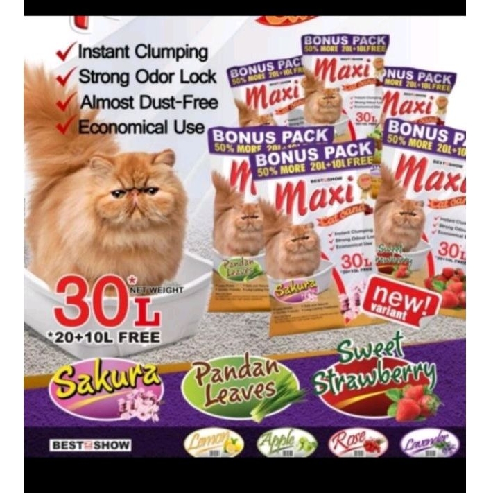 Pasir kucing maxi 30 liter/Paket Hemat Maxi Cat Sand 30L Pasir bentonit khusus gojek