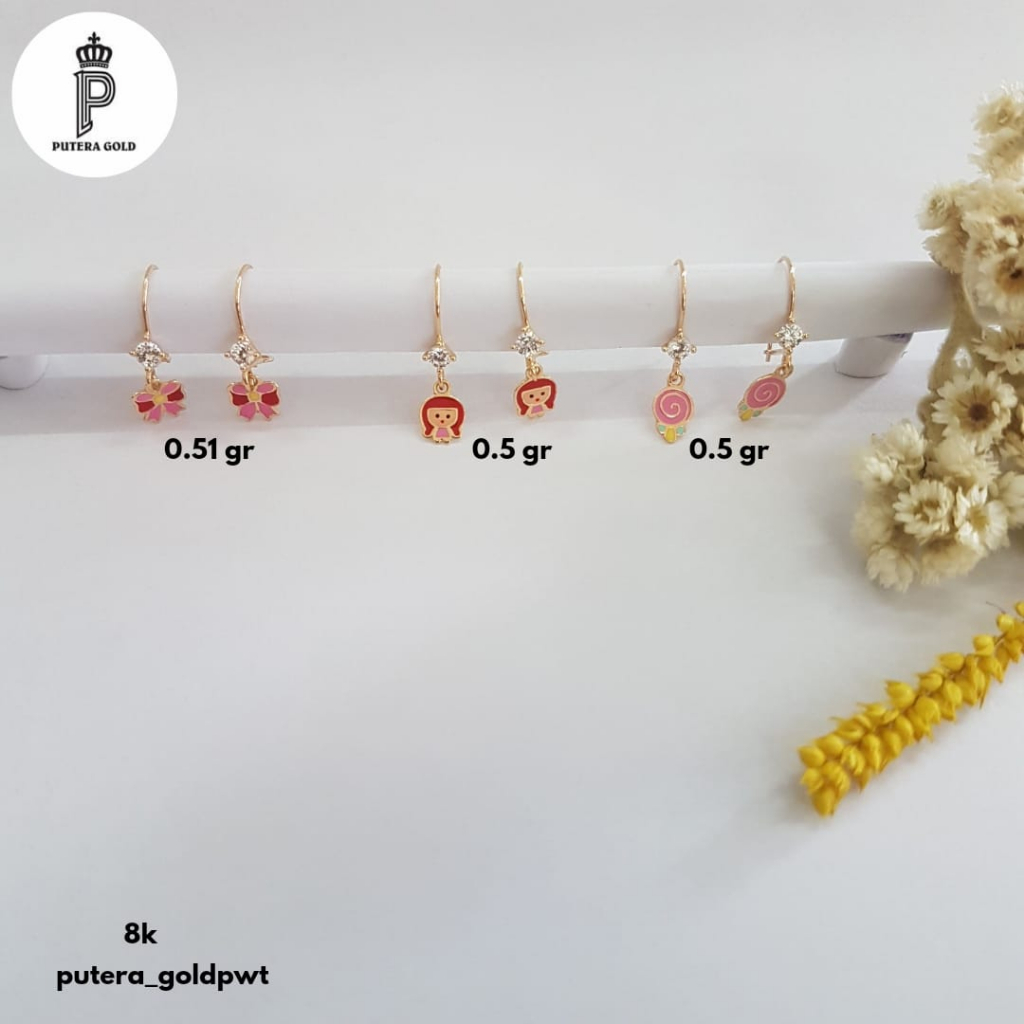 Anting cor anak emas asli kadar 8K/37.5%