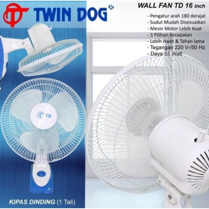 KIPAS ANGIN DINDING TWIN DOG 16 INCH - WALL FAN TD 16 INCH