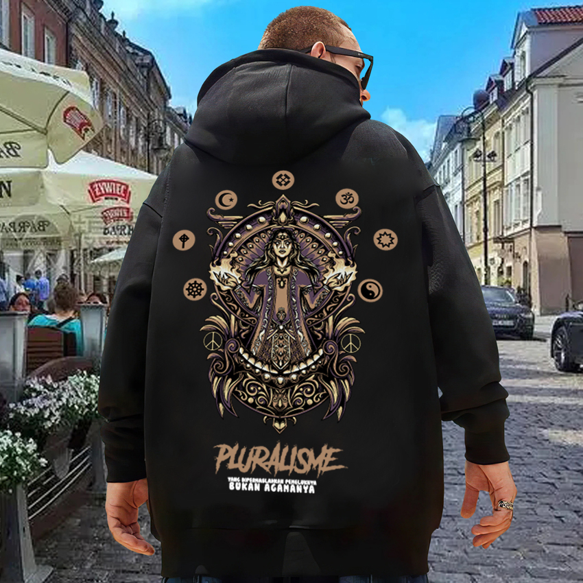 Sweater Hoodie Pria Pluralisme oversize jumbo fleece tebal