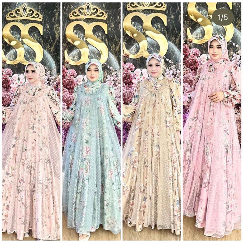 Dress gamis set hijab tile polkadot SHELLASAUKIA