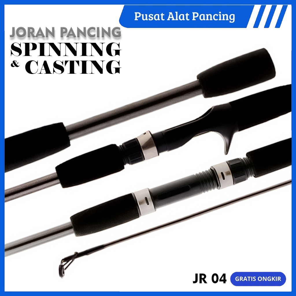 Joran Pancing JR04 Spinning &amp; Casting Fishing Rod Luya Warna Gray Silver Medium Kuat Big Strike Bahan Serat Karbon Fishing Pole 2 Section