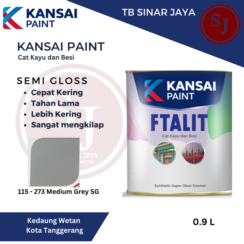 Cat Kayu dan Besi Ftalit Semi Glos Kansai paint 1kg 115 - 273 Medium Grey SG
