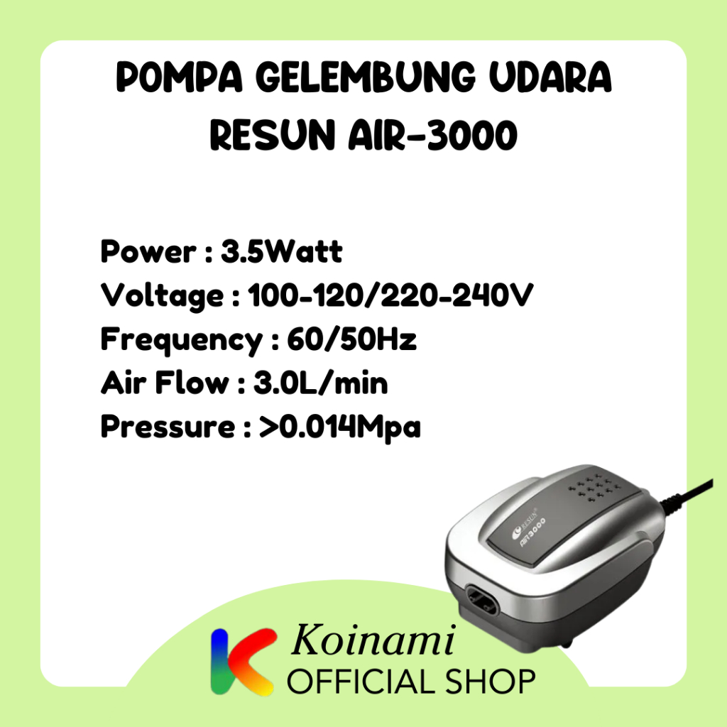 RESUN AIR-3000 / air pump / pompa gelembung udara / oxigen / kolam ikan koi / aquarium / aqua scape