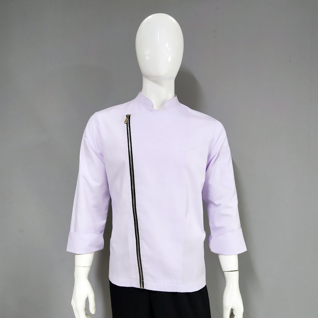 Chef Wear Baju Koki Lengan 3/4 SLETING/ ZIPPER (DRILL)