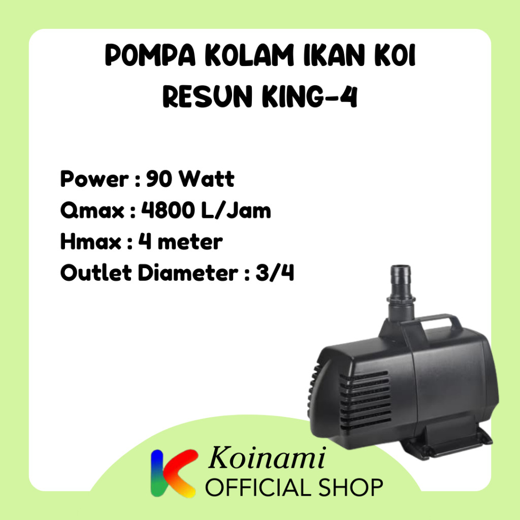 RESUN KING-4 / pompa kolam ikan koi / sirkulasi air / celup / pump / 90 watt / 4800 liter 4.5 meter