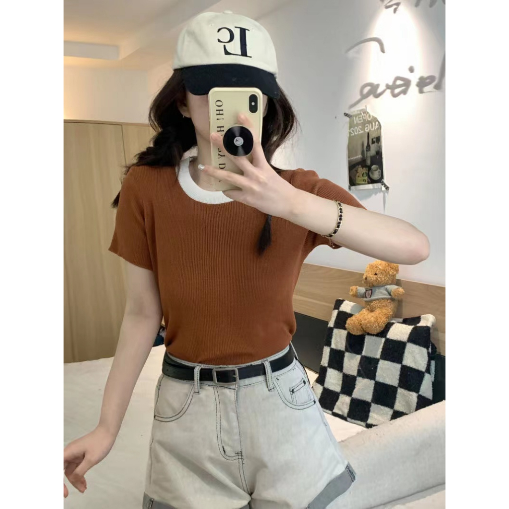 Lana Top Knit Korean Tshirt Polos - Baju Atasan Wanita Rajut Import TM - (5920)